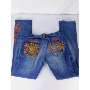 COOGI Jeans Mens 33 Blue Embroidered Straight Leg Stretch Hip Hop Denim Logo